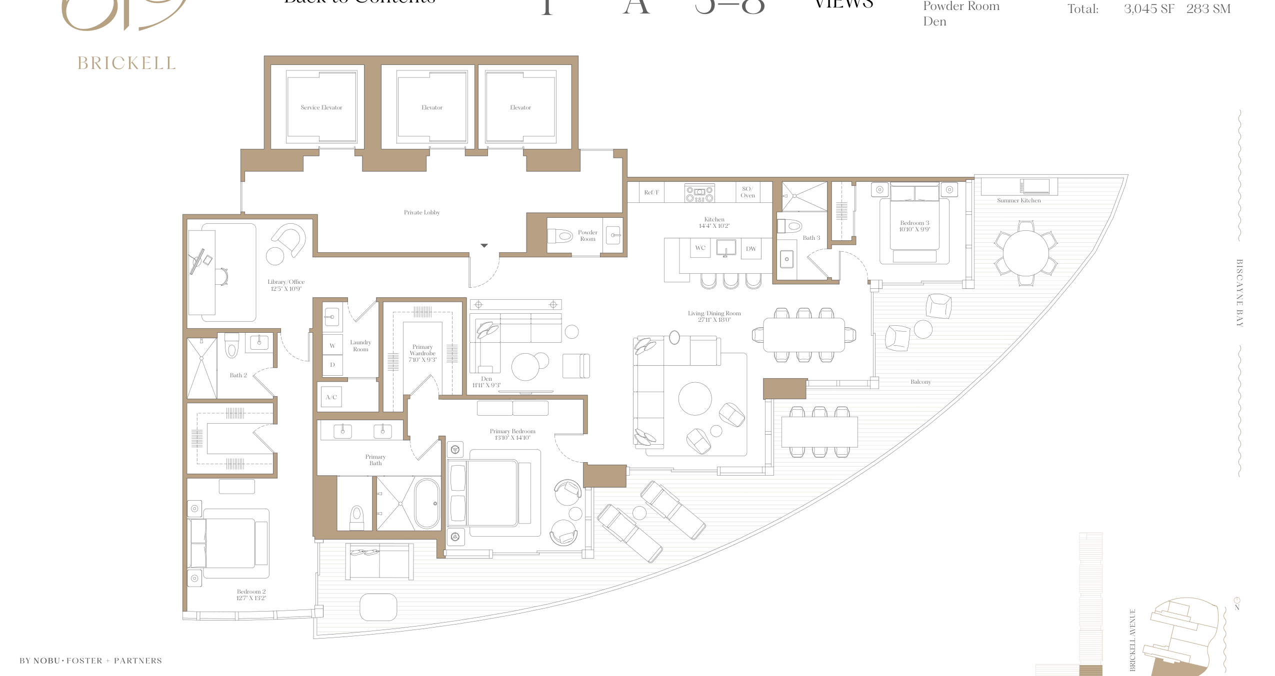 1A — 3 Bed + Den floor plan