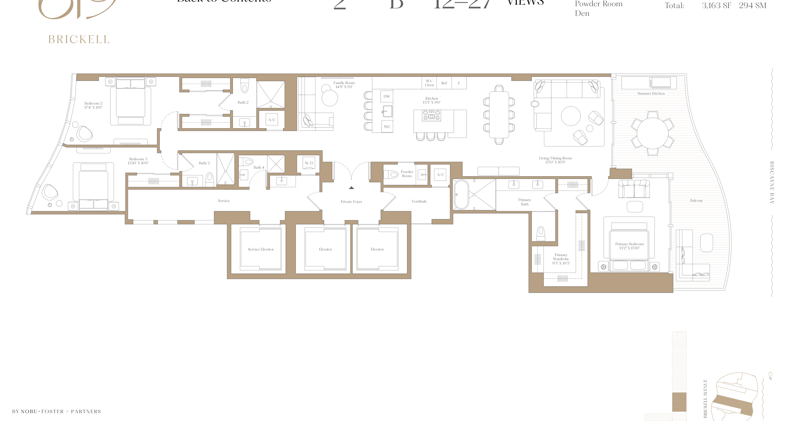2B — 3 Bed + Den floor plan