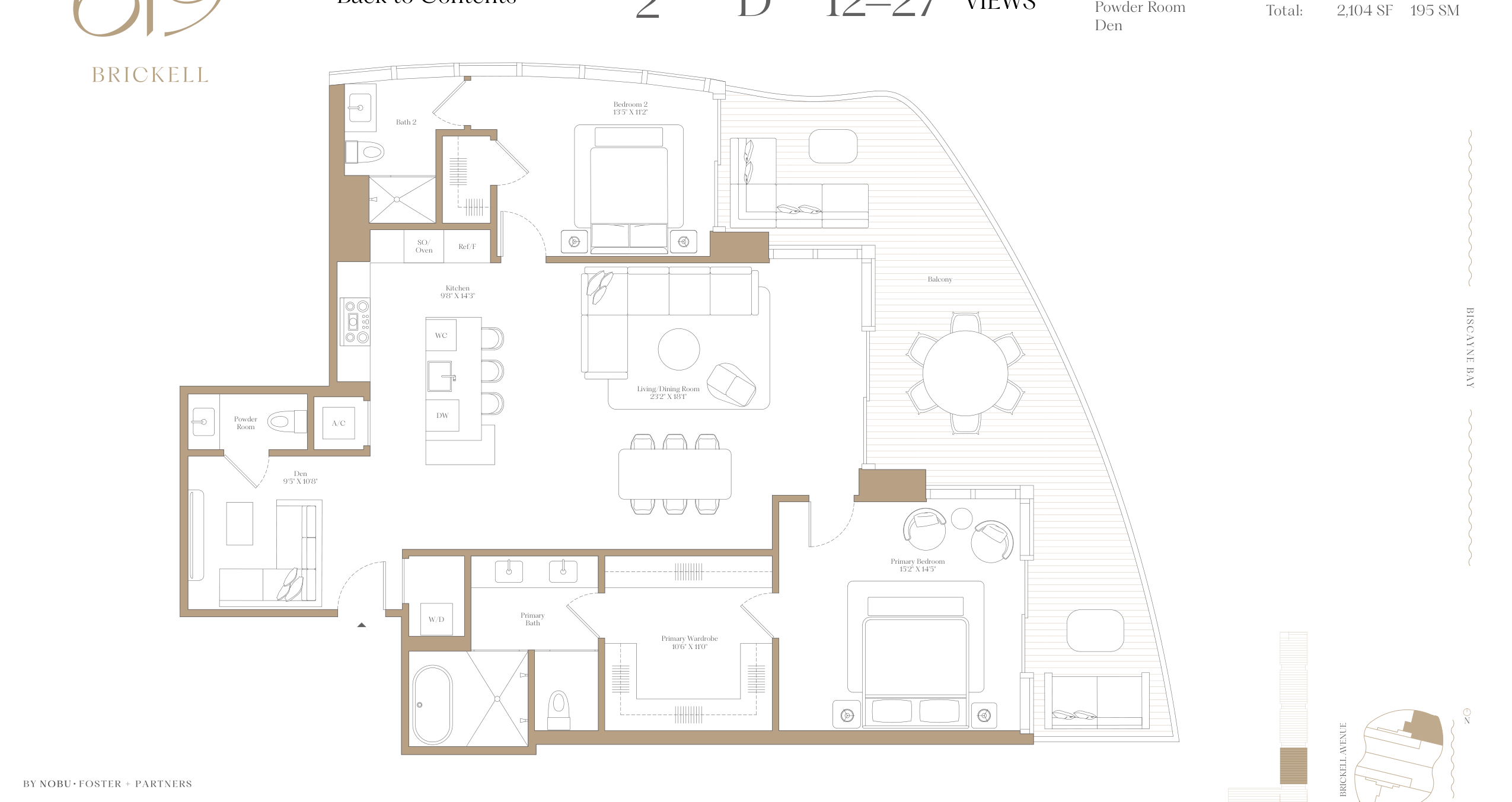 2D — 2 Bed + Den floor plan