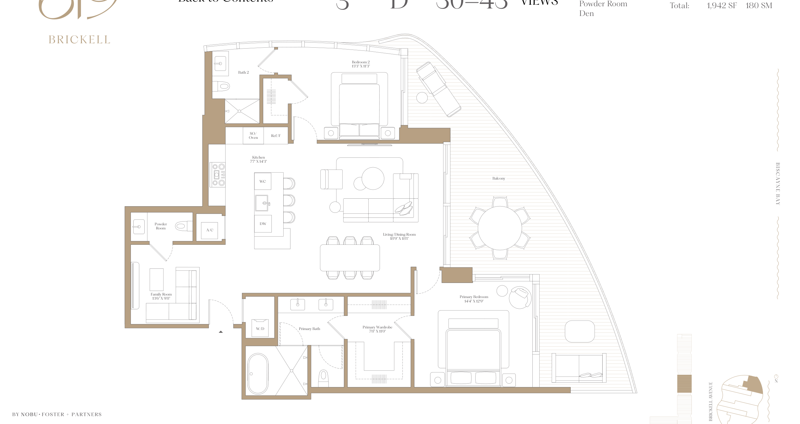3D — 2 Bed + Den floor plan