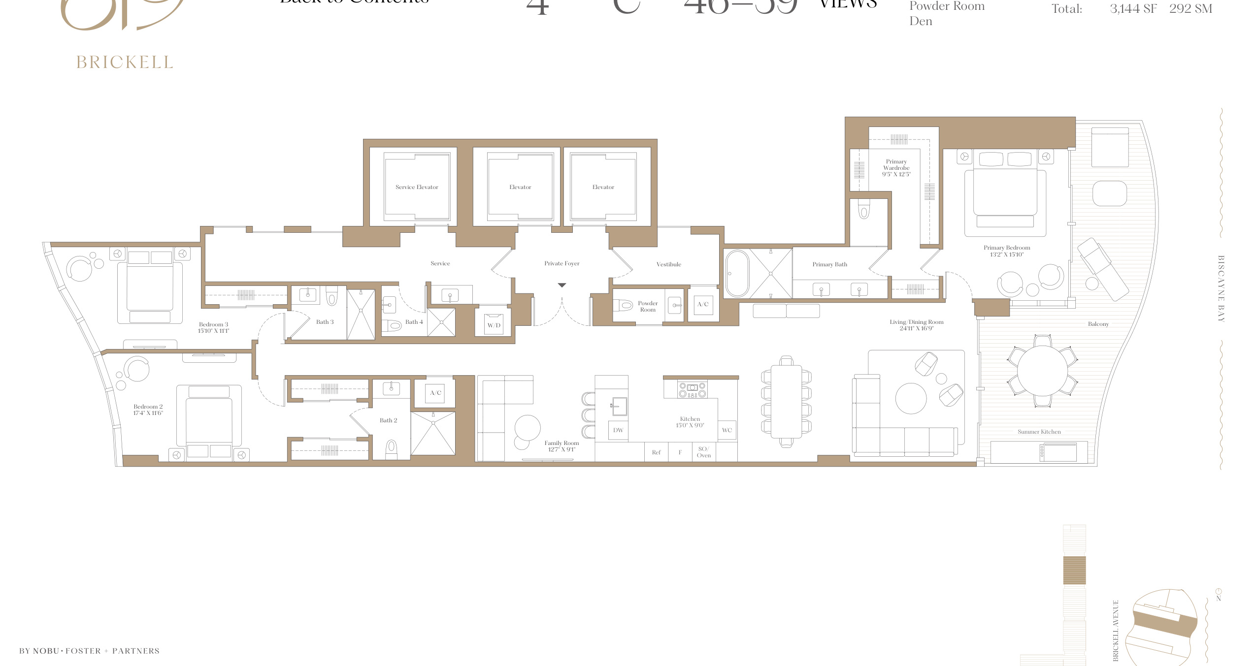 4C — 3 Bed + Den floor plan