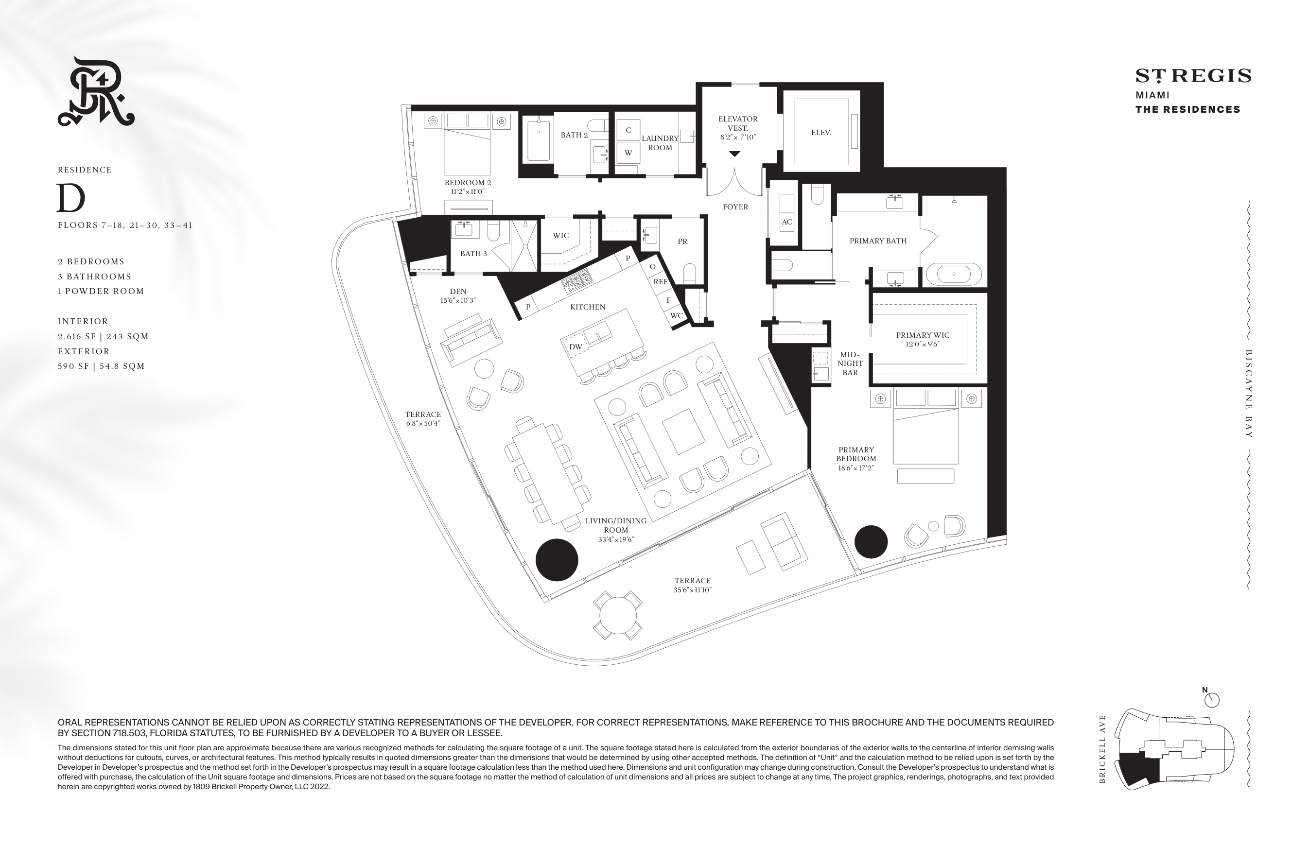 Residence D (Tower, Floors 7–18, 21–30, 33–41) floor plan